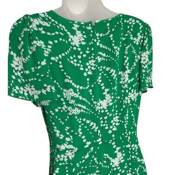 TALBOTS Floral Print Fit & Flare Crepe Dress Size 2 Green and White Sleeves New - Picture 6 of 11